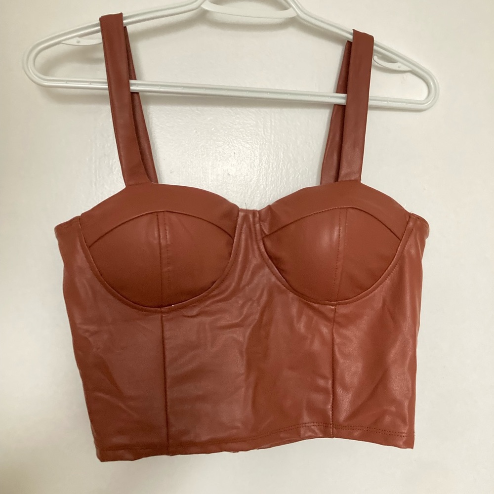 Brown faux leather crop top